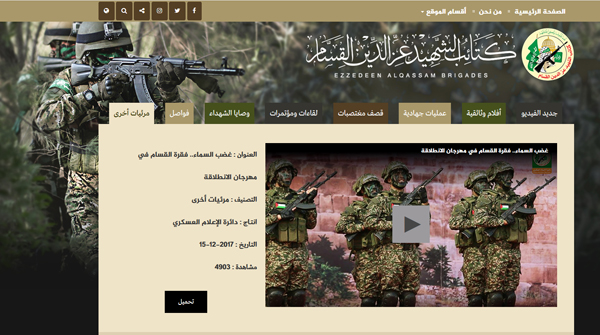 Abbildung 3: Die Website der Al-Qassam-Brigaden nutzte eine gewaltverherrlichendere Bildsprache als die internationalen Hamas-Kanäle. Bilder wie diese enthielt die Hamas einem nicht-arabischen Publikum lange Zeit vor, um nicht abschreckend zu wirken.