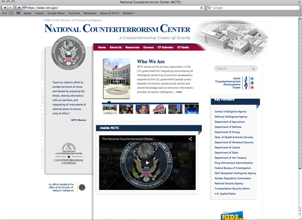 Abbildung 1: National Counterterrorism Center Website Screenshot, https://www.nctc.gov, Stand 18.5.2016.
